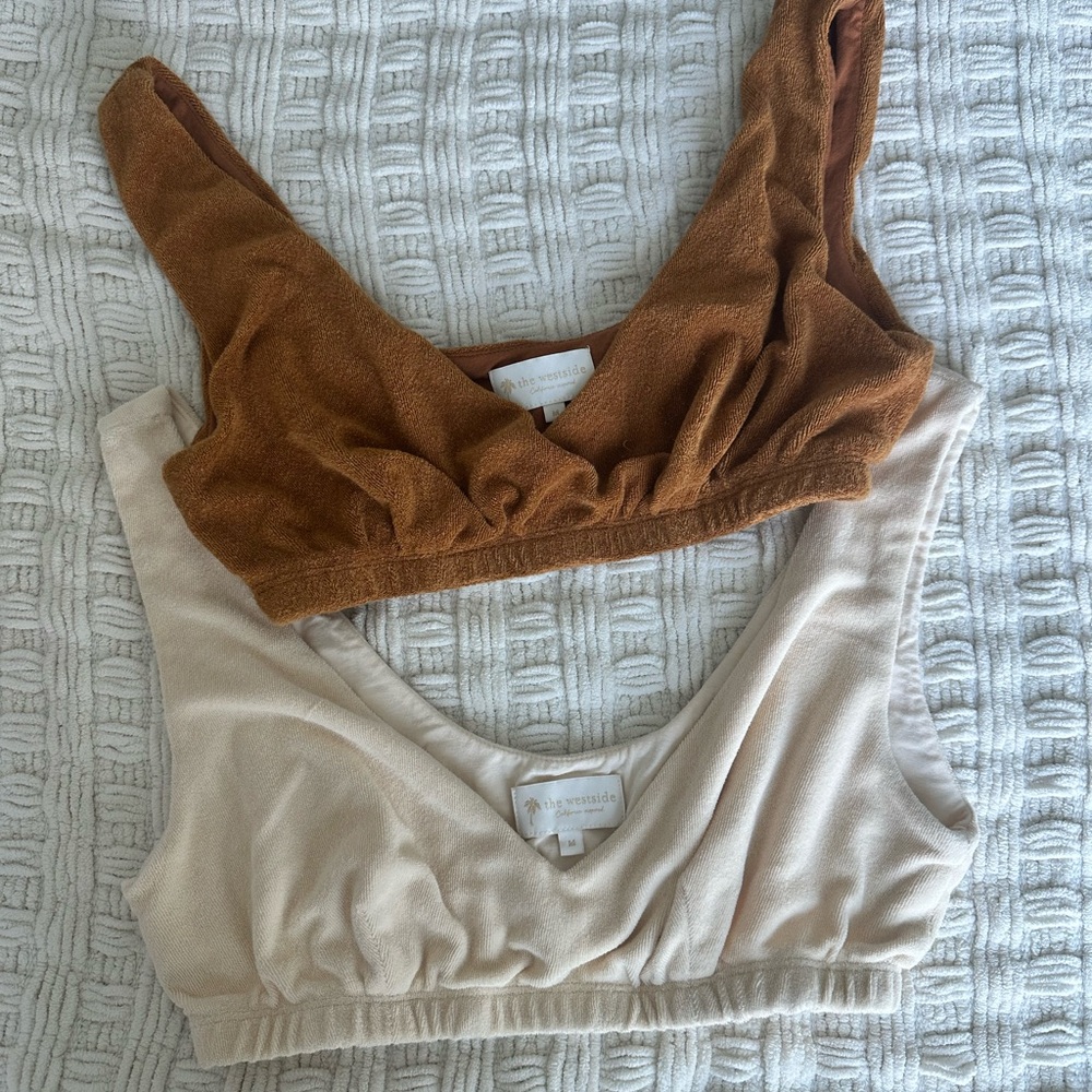 Terry cloth Bralette Camisoles - cream & camel